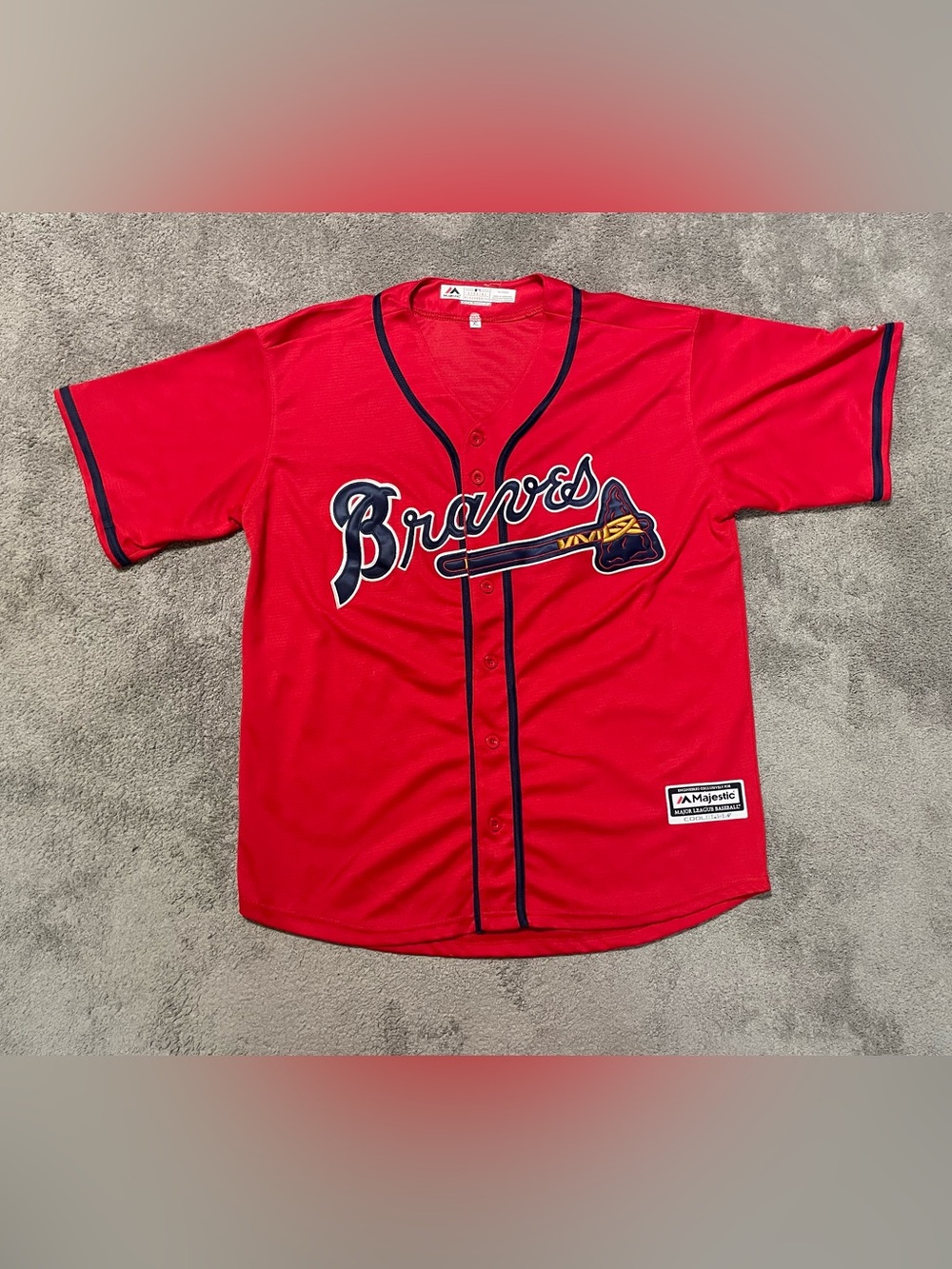 Majestic Atlanta Braves Cool Base Jersey Mens XL Red #0 MLB Sewn